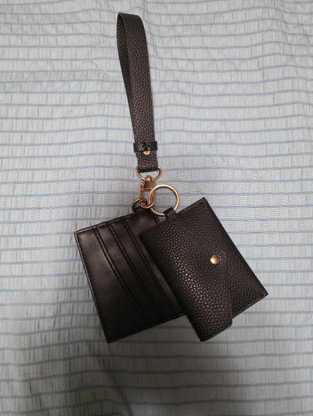 Coach Black Leather Wristlet Card Case with Coin Pouch and Gold Hardware